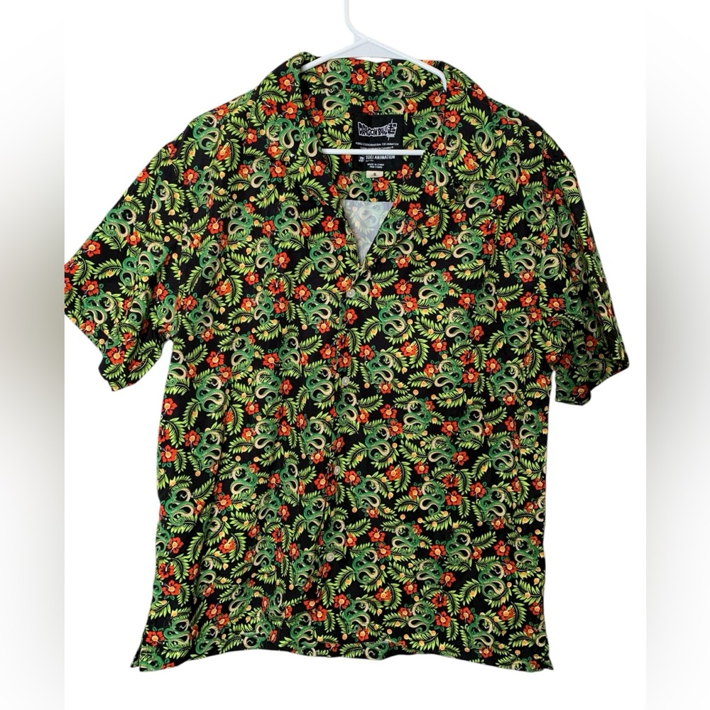 NWT Dragon Ball Z Mens Button Up Shirt Size S Colorful Anime Shenron Hawaiian